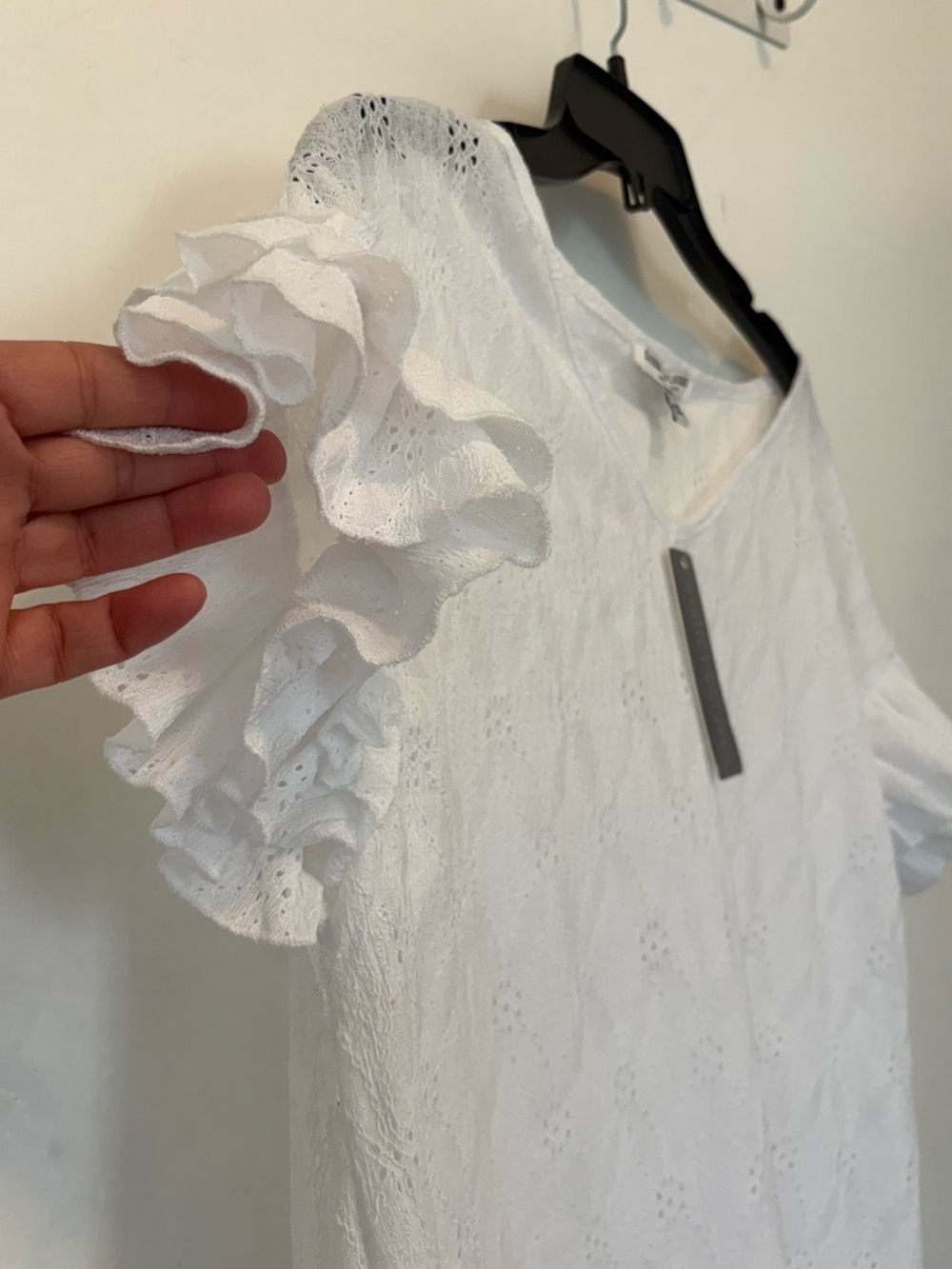Women’s White Eyelet Ruffle Sleeve Tee - Picture 8 of 12